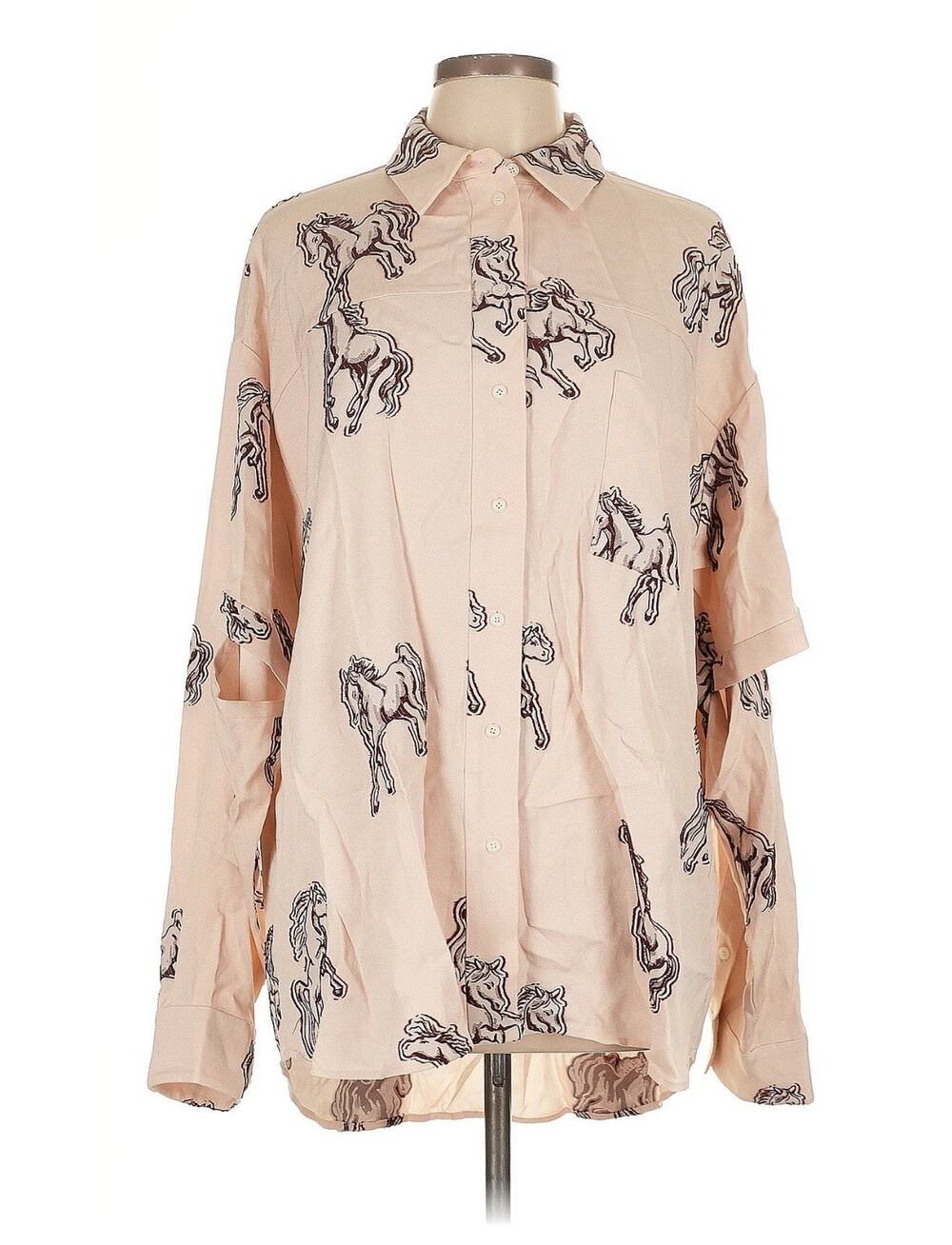 Hellessy Horse Western Print Cut Out Button Down Tunic Cream Shirt 6